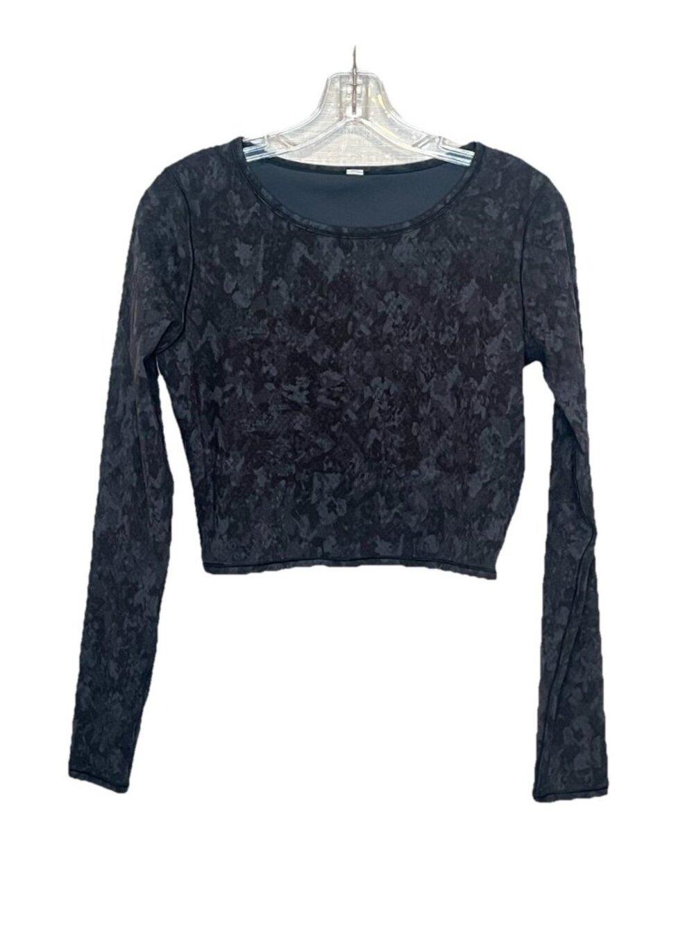 Lululemon Long Sleeve Crop Top Black Floral Print Sz 6 Yoga Running Athleisure